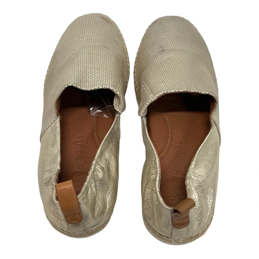 Gentle Souls Lara A-Line Sport Leather Gold Slip On Comfort Espadrilles Womens 9